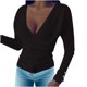 thumbnail image 1 of Moda para mujer Sexy Casual Sólido Cuello en V Tejido diario Camisa de vacaciones Blusa Tops Pompotops gfhjh23055, 1 of 5