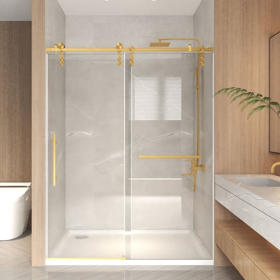 44-48"W x 76"H Frameless Sliding Shower Door, 5/16"(8mm) Clear Tempered Glass, Brushed Gold