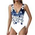 thumbnail image 6 of Xuniizn Womens One Piece Swimsuits Floral Print V Neck High Cut Tummy Control Bathing Suits with Padded Trendy Slim Backless Swimwear, S-2XL, 6 of 6