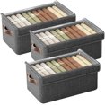 thumbnail image 1 of 3pcs Cajas de Almacenamiento, Cajas Organizadoras para Clósets con Tapa y Asa, Organizador de Ropa de Tela Plegables, para Ropa Juguetes Libros, para Salón, Armario, Oficina, 1 of 4