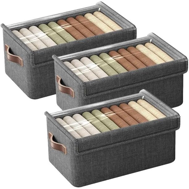 3pcs Cajas de Almacenamiento, Cajas Organizadoras para Clósets con Tapa y Asa, Organizador de Ropa de Tela Plegables, para Ropa Juguetes Libros, para Salón, Armario, Oficina