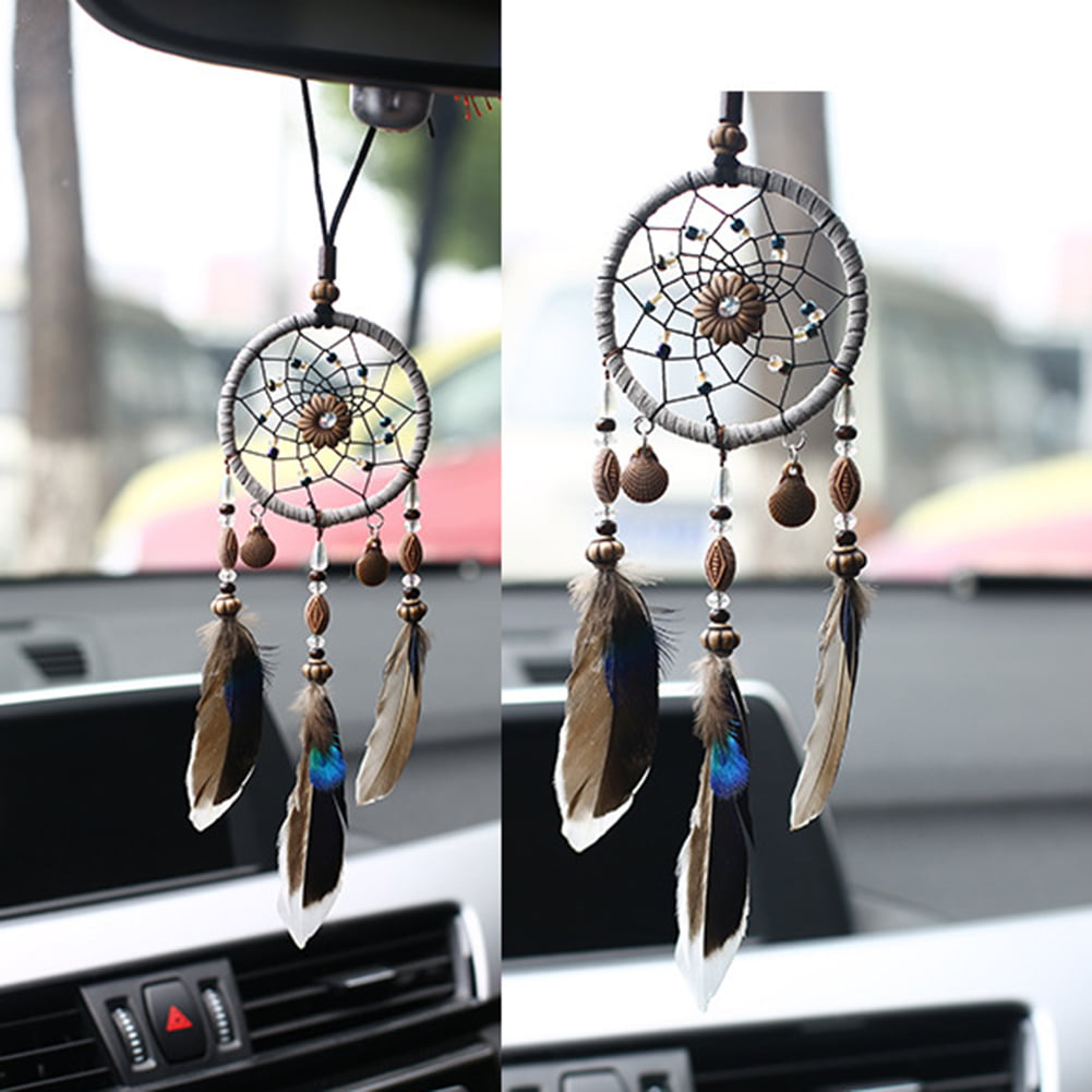 Dream Catcher Beaded Car Wall Hanging Bead Ornament Feathers Mini Decoration 