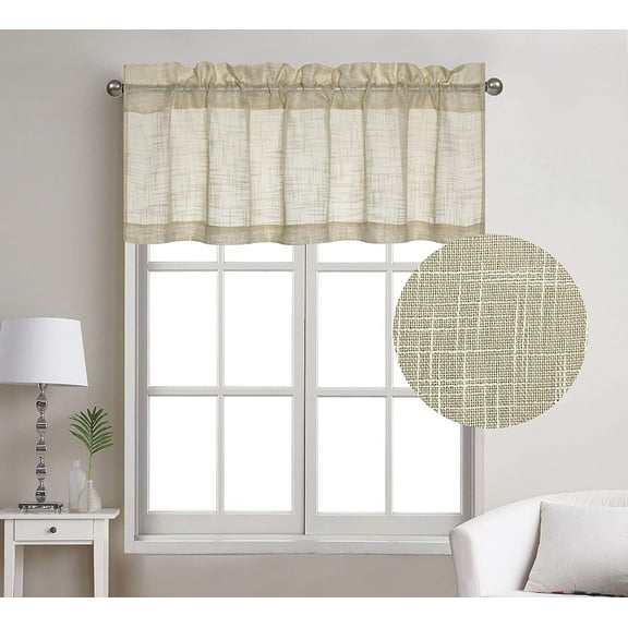 Rod Pocket Linen Texture Semi Sheer Window Treatment Curtain Valance (18" Long, Beige)