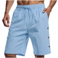 thumbnail image 3 of Thousandth Men Cotton Shorts Casual Bermuda Shorts Elastic Waist Plain Drawstring Linen Style Shorts Breathable Comfortable Summer Shorts with Buttons, 3 of 8