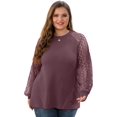 thumbnail image 7 of JWD Plus Size Tops For Women Lace Sleeve Blouse Waffle Knit Long Sleeve Shirts Rust Red-1X, 7 of 7