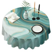 Blue and Gold Marble Flow Veins Pattern Round Tablecloth 60"x60",Wrinkle Wipeable Table Cloth for Kitchen Dining Room Picnic Patio Party