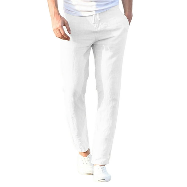 Lucakuins Pantalones casuales de lino y algodón para hombre, pantalones sueltos de cintura elástica con cordón de color sólido con bolsillos Lucakuins moda