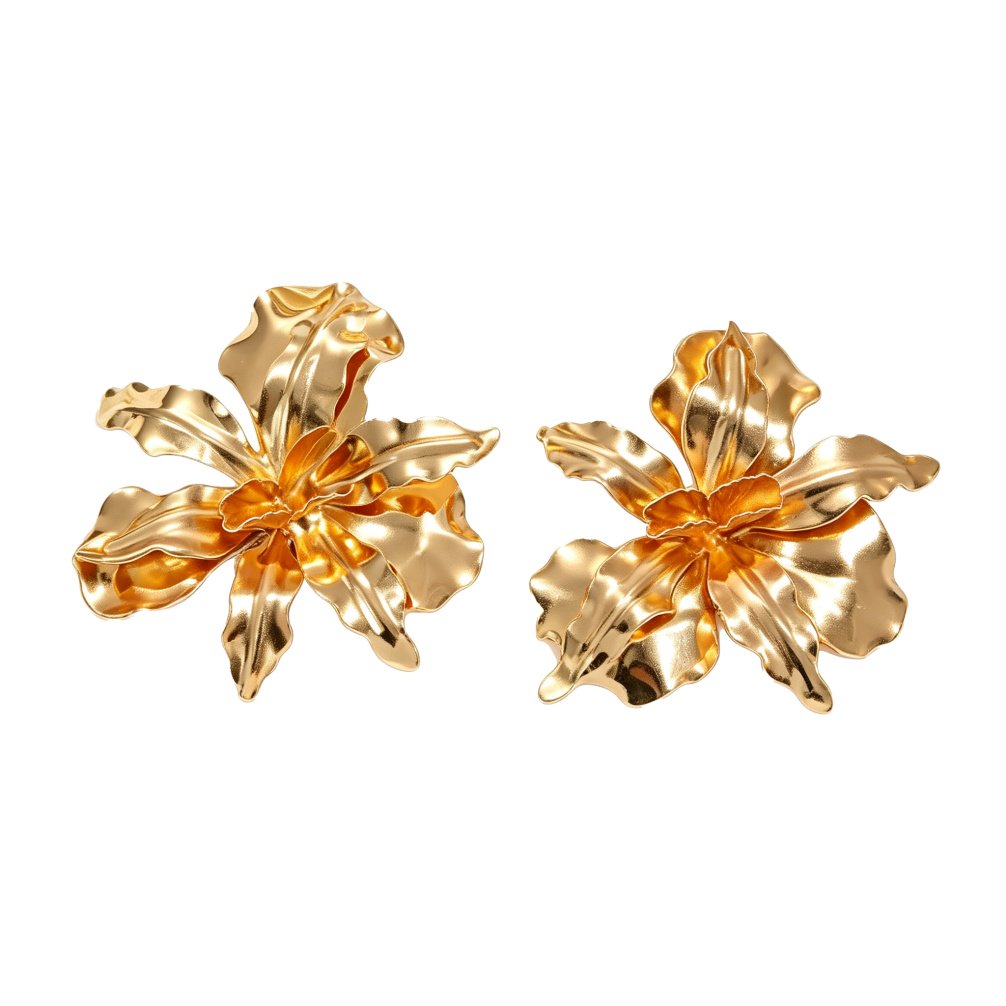 HIRPLIS Women's Flower Dangle Earrings Matte Stud Oversized Petal Drop Big Floral Stainless Steel Elegant Boho Dainty Vacation Personalized Gift Jewelry Gold Plated