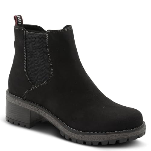 PATRIZIA Smylie Chelsea Inspired Slip On Ankle Boots for Women | Low Heel Booties for Women with Faux Fur Lining and Elastic Gore