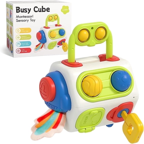 Baby Toys for 12 to 24 Months, Busy Cube for Toddlers 1-3, Montessori Sensory Activities Busy Board, Travel Toys Educational Learning