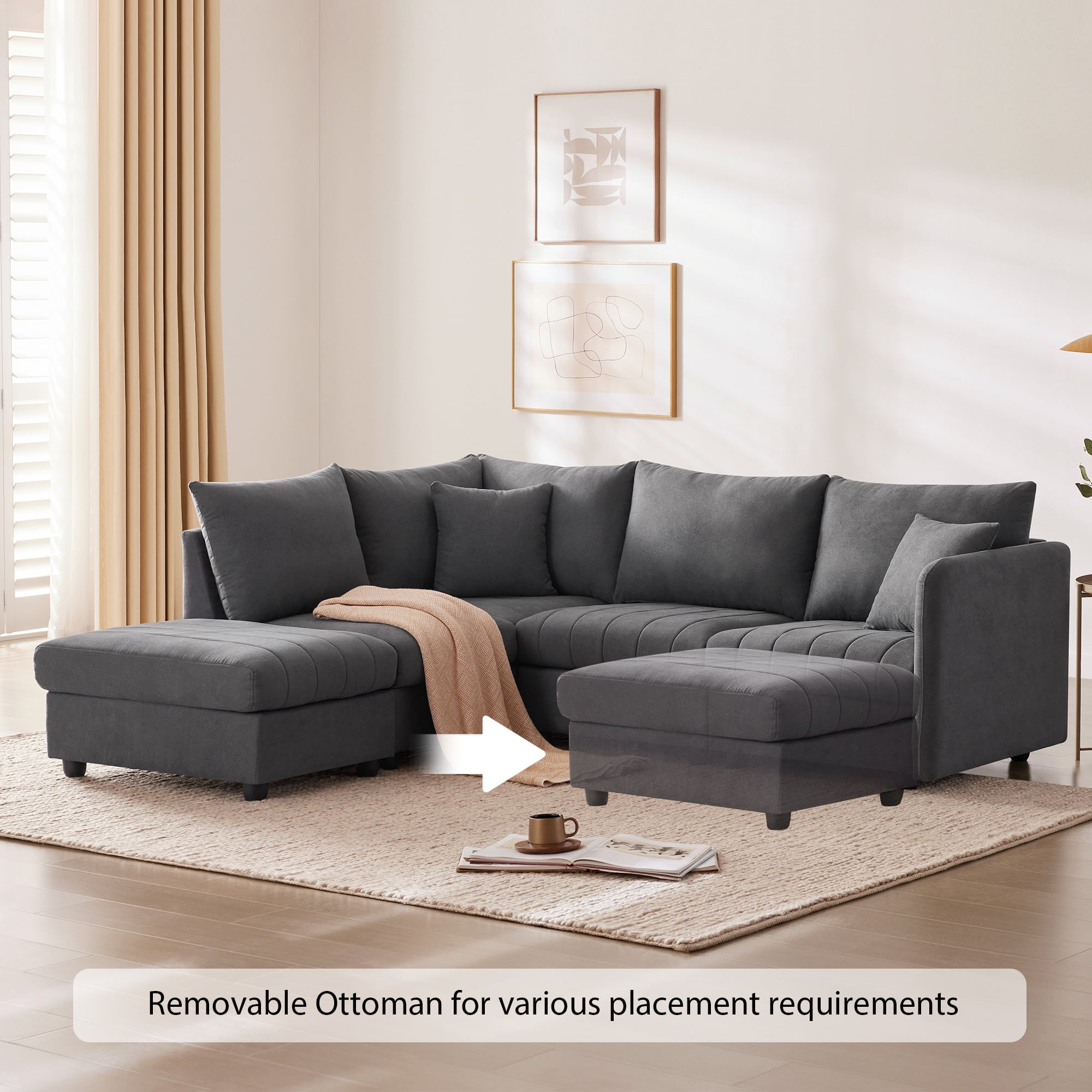 MAYEERTY 90x80" Modern Modular Sectional Sofa - Deep Seat Vertical Stripes 5-Seat Couch with Ottoman/Pillows, L-Shaped for Living Room/Apartment, 3 Colors