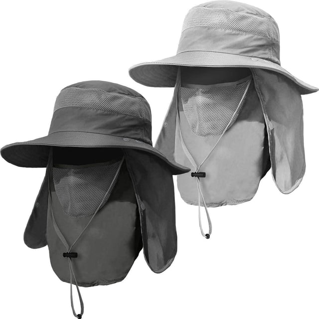 2 Pieces Men's Wide Brim Fishing Hat Outdoor UPF 50+ Sun Protection Removable Face and Neck Flap