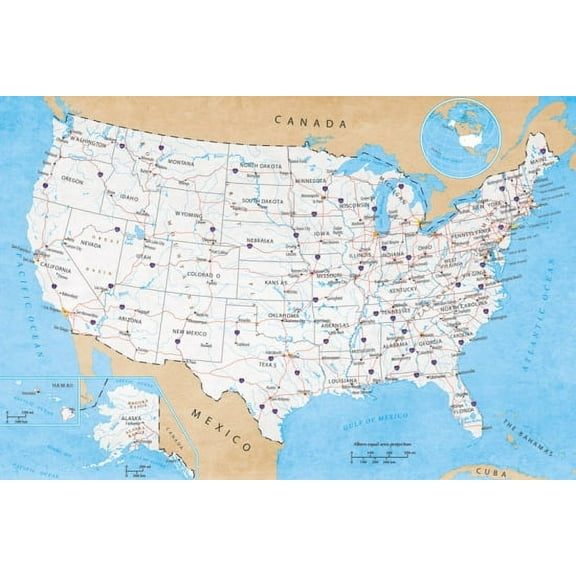 Map of USA - Road Map Poster (36 x 24)