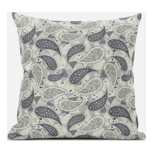 Coussin en Tissu Abstrait Paisley sur Fond Blanc Bleu Rouge 16x16