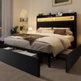 thumbnail image 4 of Amolife Full Bed Frame, Velvet Upholstered Storage Bed with 2 Shelves LED Wingback Headboard, 3 Drawers & USB Ports, Black, 4 of 11