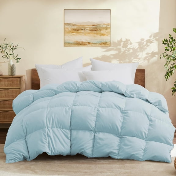 California King Size Down Comforter - All Season Ultra Soft Goose Down & Feather Fiber Fill, Luxury Hotel Blue Duvet Insert with Corner Tabs (108" X 94")