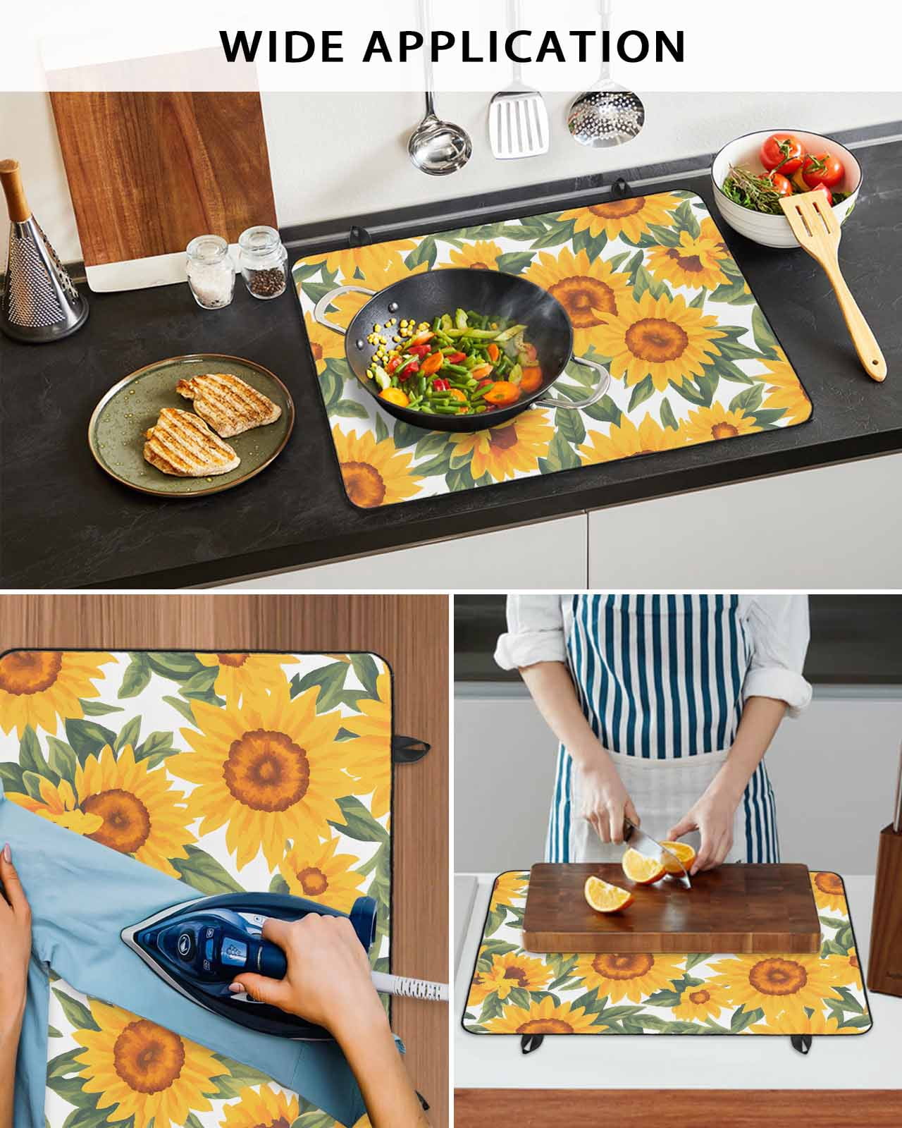 nqOlkjepod Large Induction Cooktop Protector Mat 24"x21", Yellow Sunflowers Stove Top Covers for Electric Stove, Funny Summer Botanical Flowers Leaves Stove Burner Cover Mats, Glass Top Stove Cover