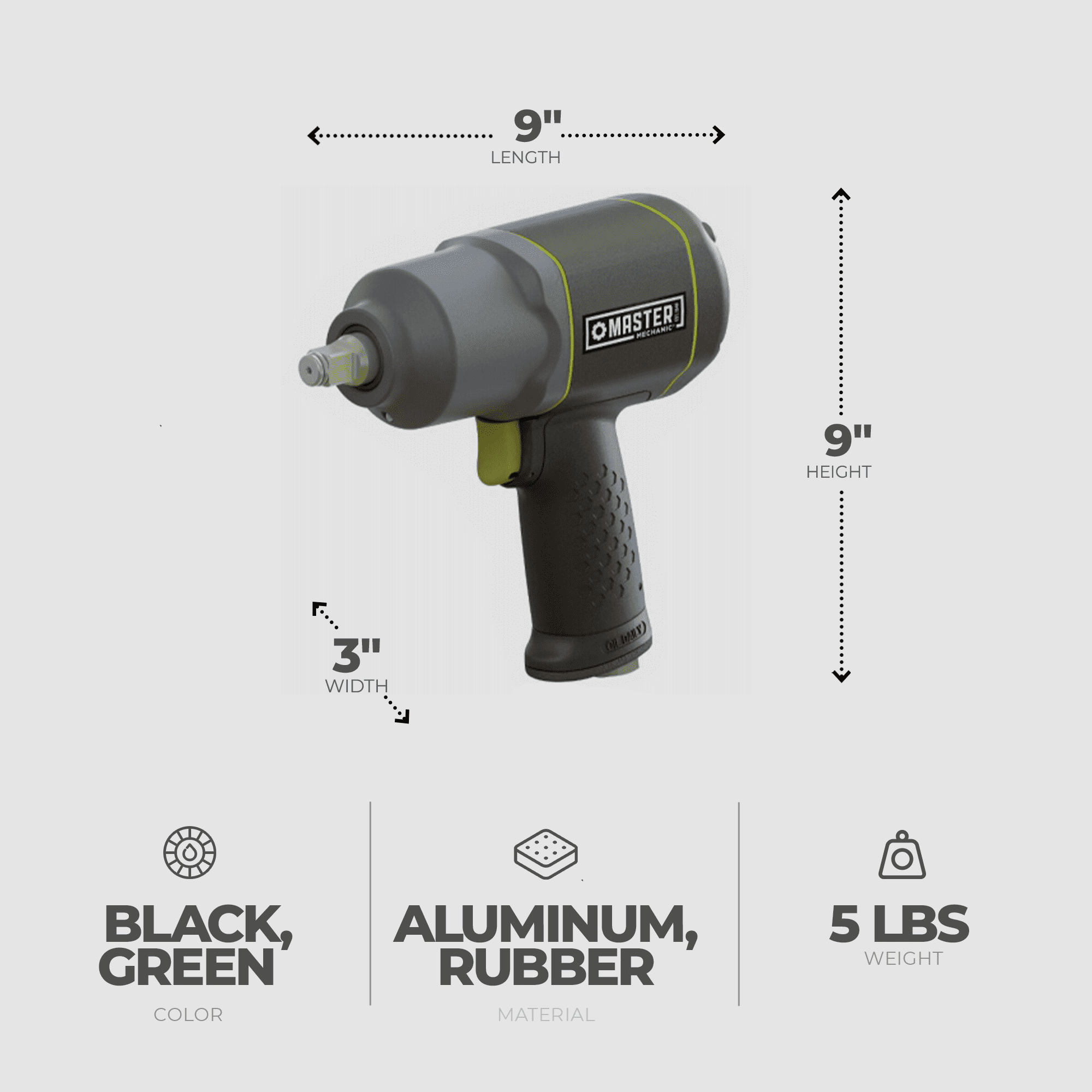 Master Mechanic 4.6 CFM 90 PSI 1/2 Inch Pneumatic Impact Wrench with Grip