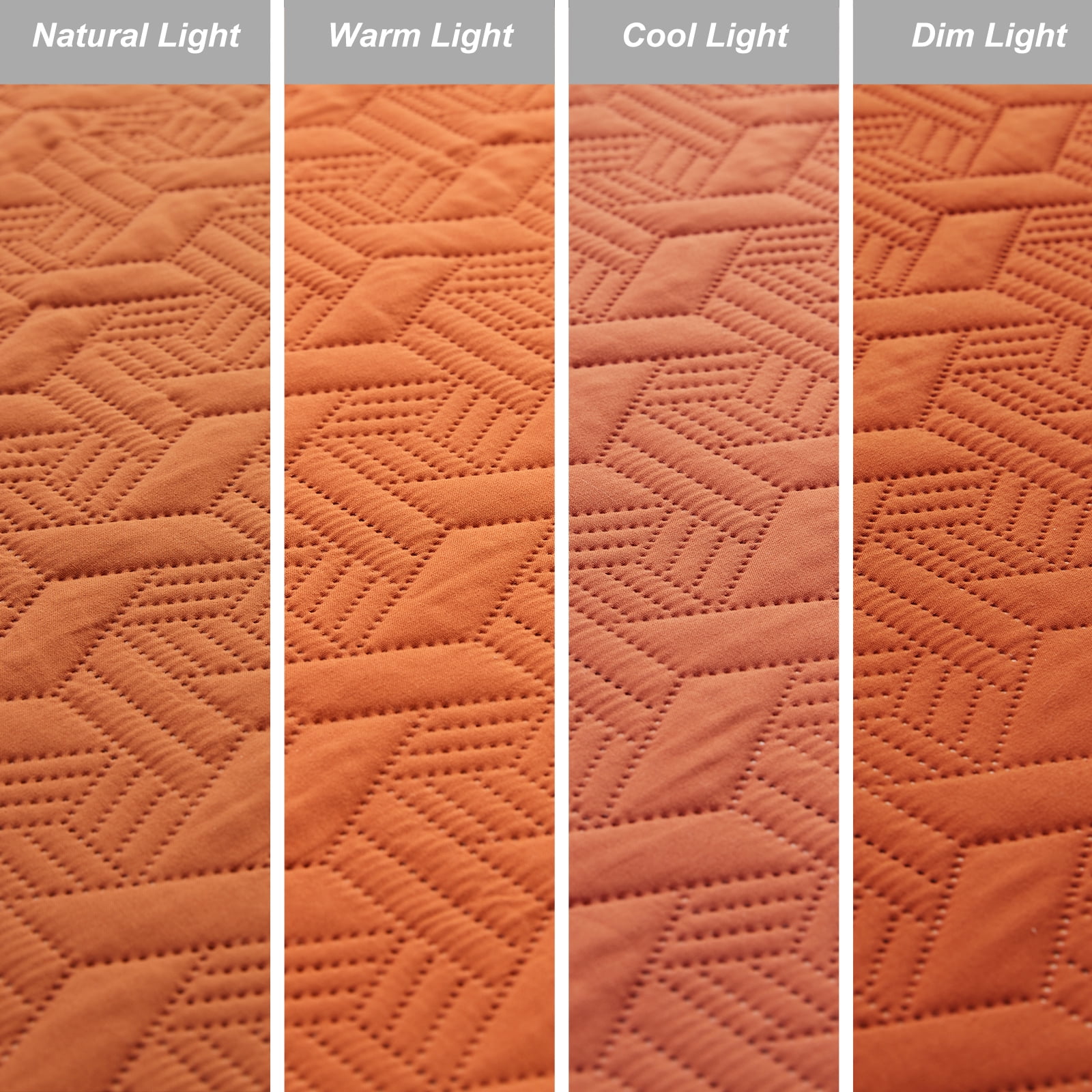 Full/Queen Quilt Set 3 Pieces, Lightweight Burnt Orange/Rust Bedspread-90''x98'', Soft Microfiber Summer Quilt, Luxurious Warm Coverlet Set for All Seasons (Includes 1 Quilt, 2 Shams)