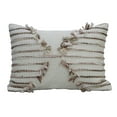 thumbnail image 2 of HomeRoots 10 x 14 x 20 in. Tan & White Zippered Cotton Blend Geometric Throw Pillow with Pom-poms, 2 of 5