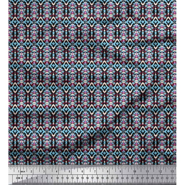 Soimoi Velvet Fabric Geometric Ethnic Print Fabric by The Yard 58 Inch Wide