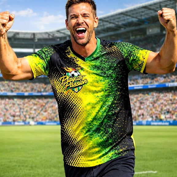 COSFO Short Sleeve Oversized Tshirts for Men Mesh Brazil Football Graphic Tees V Neck Breathable Pullover Casual Loose Fit Tops