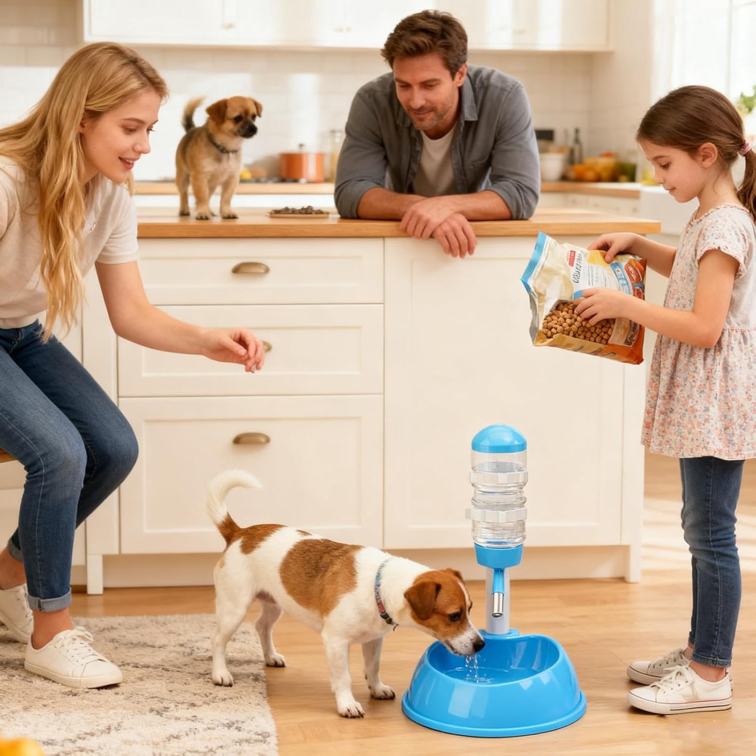 Upright Adjustable Dog Water Fountain, Splash Proof Detachable Bowl, Height Stand, Indoor Outdoor
