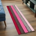 thumbnail image 3 of 2'x6' Rug Runners for Hallways Kitchen, Pink Wooden Non Slip Entryway Beside Floor Carpet Runner, Grey Red Stripe Gradient Country Rustic Grain Washable Laundry Room Bedroom Throw Rugs Mat, 3 of 8