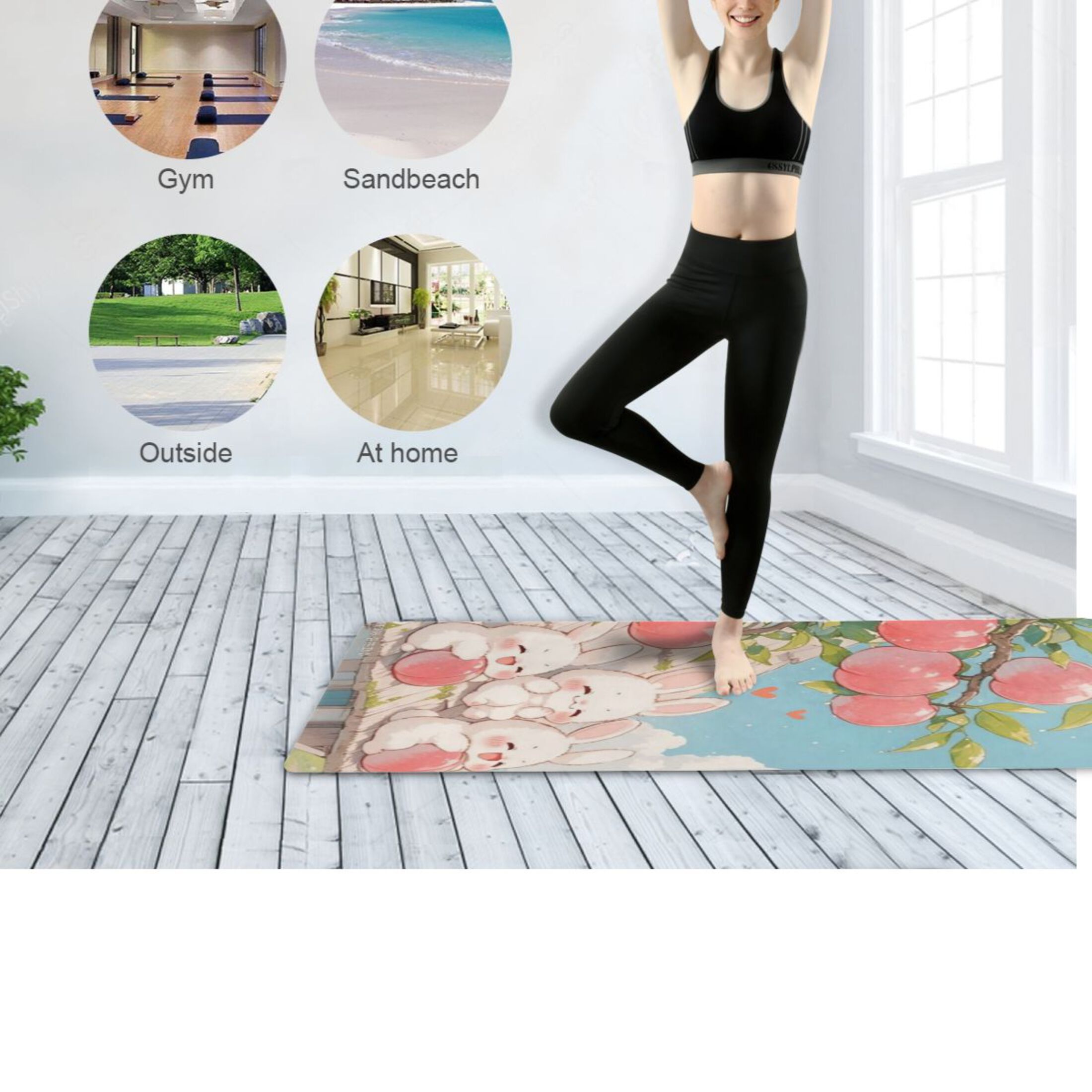 BZSMCE Yoga Mat Women Fitness Mat Peach Pile Bunnies Pattern