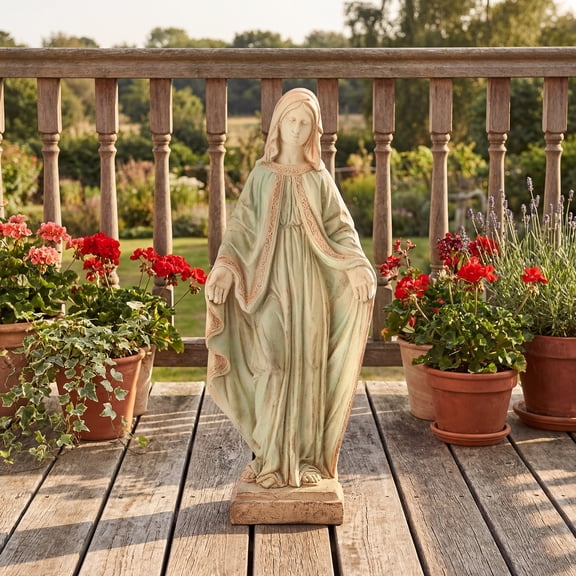Sheltrix Virgin Mary Garden Statue Outdoor 31.5” – Large Praying Holy Madonna Resin Sculpture, Blessed Mother of God Catholic Saint Yard & Lawn Religious Decor