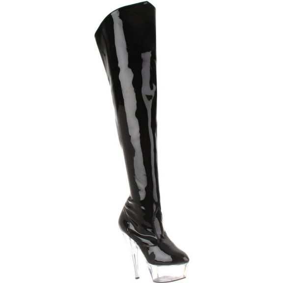 *6" Stiletto Heel Platform Thigh Boot - Blk Pat/Clr, 7