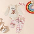 thumbnail image 7 of UAYOTSE Baby Girl Clothes Ruffle Long Sleeve Letters Romper Boots/ Pants Bow Outfit 0 18M(Beige&3,9-12 Months), 7 of 7