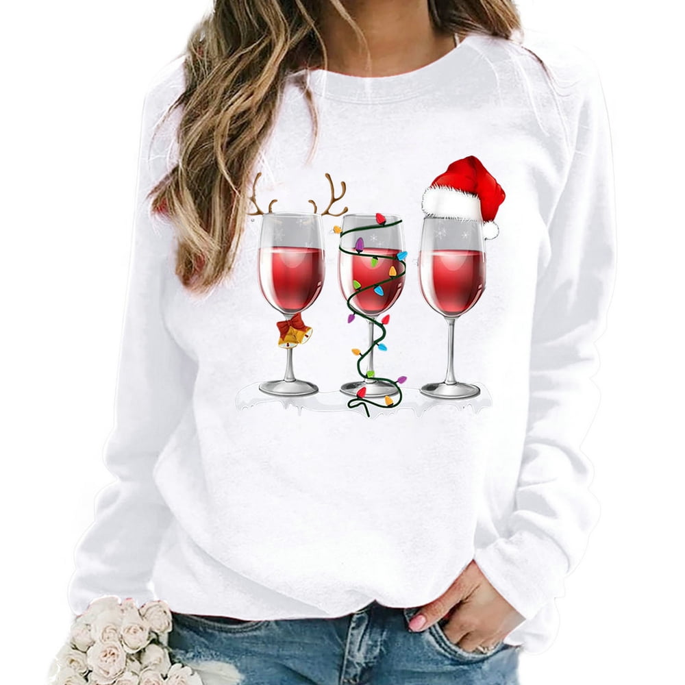 Christmas Hat Wine Glass T-shirt White 