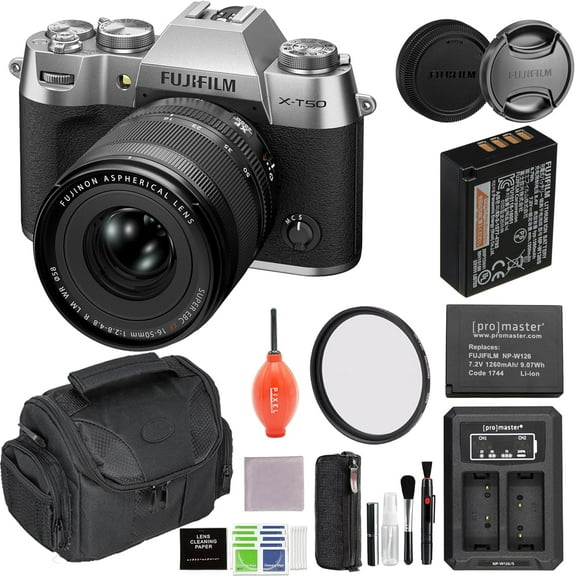 Fujifilm X-T50 Mirrorless Camera with XF 16-50mm Lens (Silver) Bundle with 58MM Protection Filter, Extra Battery, Charger and Advanced Accessories | Fuji xt50