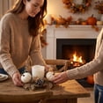 thumbnail image 6 of 2Pcs Artificial Maple Leaf Pine Cone Pumpkin Candle Ring Wreaths, 9.8in Halloween Thanksgiving Table Centerpiece Decor, Fall Harvest Candle Holders White 1, 6 of 6