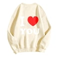thumbnail image 4 of Fadeal Chandails en Molleton de la Saint-Valentin pour Femmes Chandails en Molleton Imprimés Lettres Col Rond Mode Décontractée Chandails en Molleton Mignons Beige S, 4 of 4