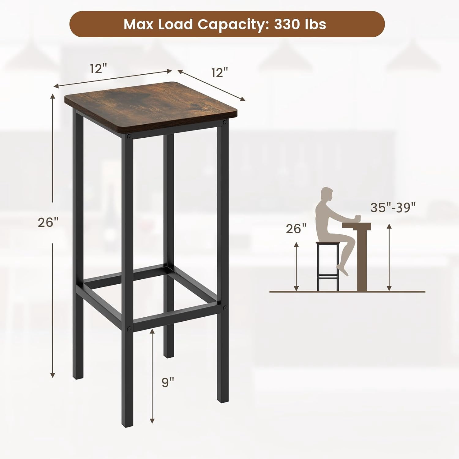 Set of 4 26'' Modern Metal Bar Stools Counter Height Stools w/ Footrest Backless Brown
