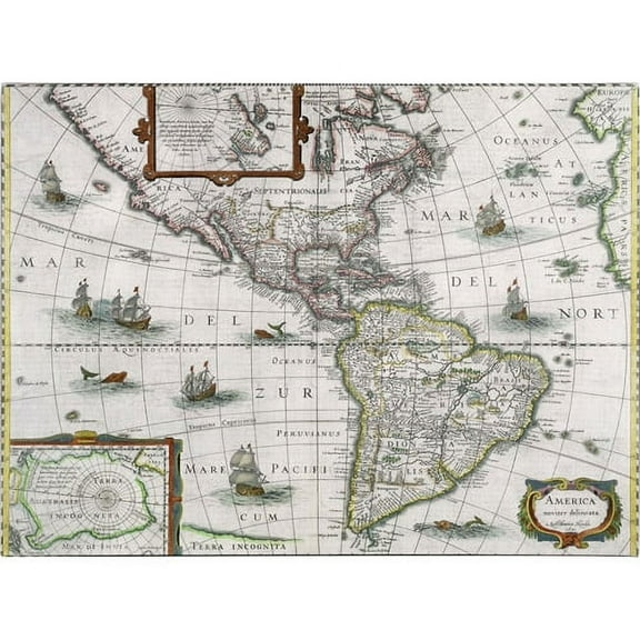 Trademark Fine Art Henricus Hondius Map of the Americas 1631 Canvas Wall Art - 14x19