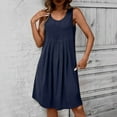 thumbnail image 2 of Yghzkop Womens Cotton Linen Dresses Sleeveless Round Neck Shift Dress Pleated Summer Solid Color Casual Breathable Dress Vacation Everyday Wear Midi Dress, 2 of 6