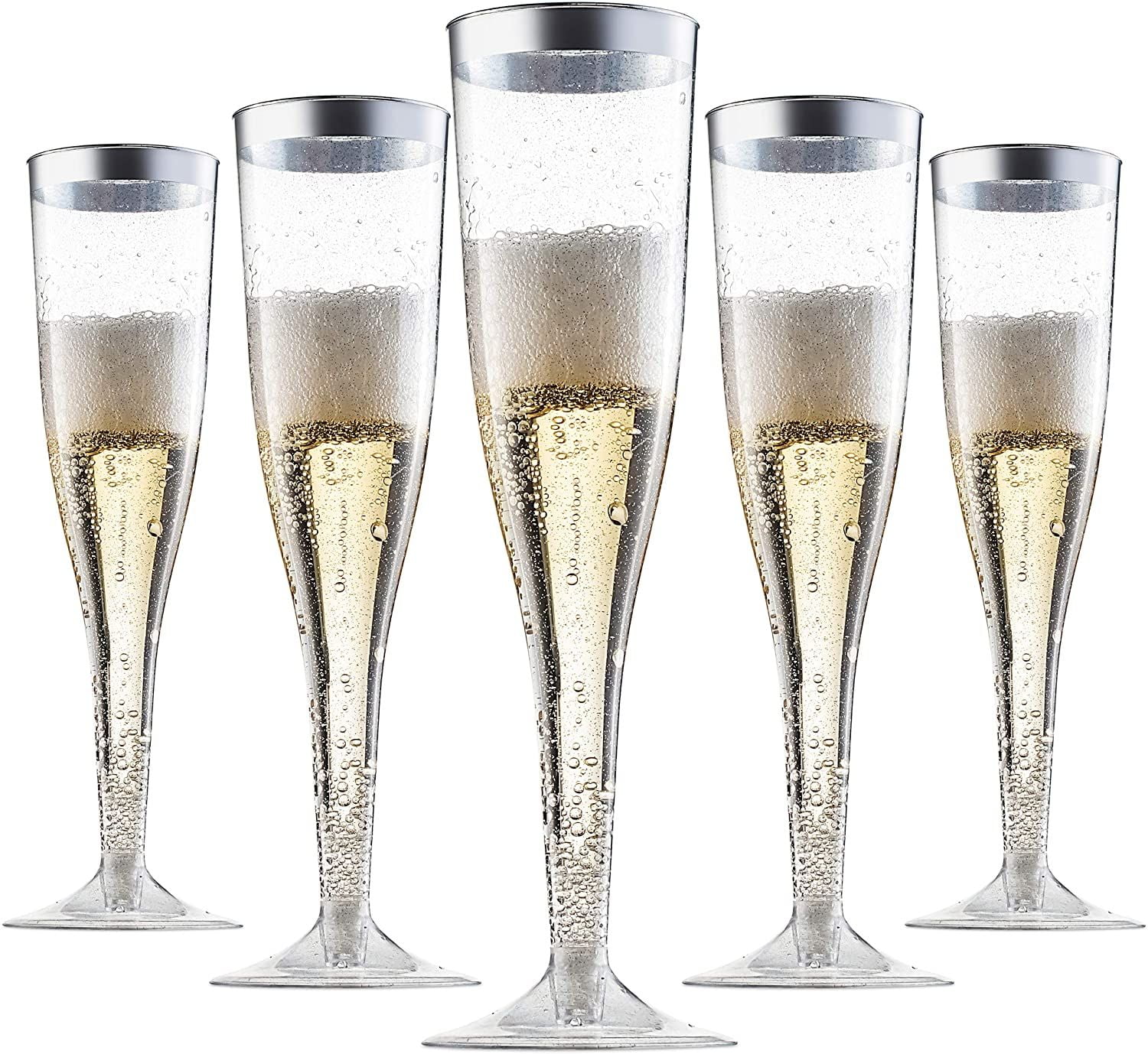 Mimosa or Cocktails Party Toasting 48 Premium Plastic Silver Glitter Champagne Flutes Bulk Champagne Glasses for Wedding 