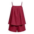thumbnail image 4 of Karymi Womens Summer Tops 2 Piece Linen Blend Outfit Set, Square Neck Thin Spaghetti Strap Tank Top+Elastic High Waist Casual Shorts with Side Pockets Rompers for Women, 4 of 7