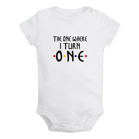 

The one Where I turn ONE Funny Rompers For Babies Newborn Baby Unisex Bodysuits Infant Jumpsuits Toddler 0-12 Months Kids One-Piece Oufits (White 0-6 Months)