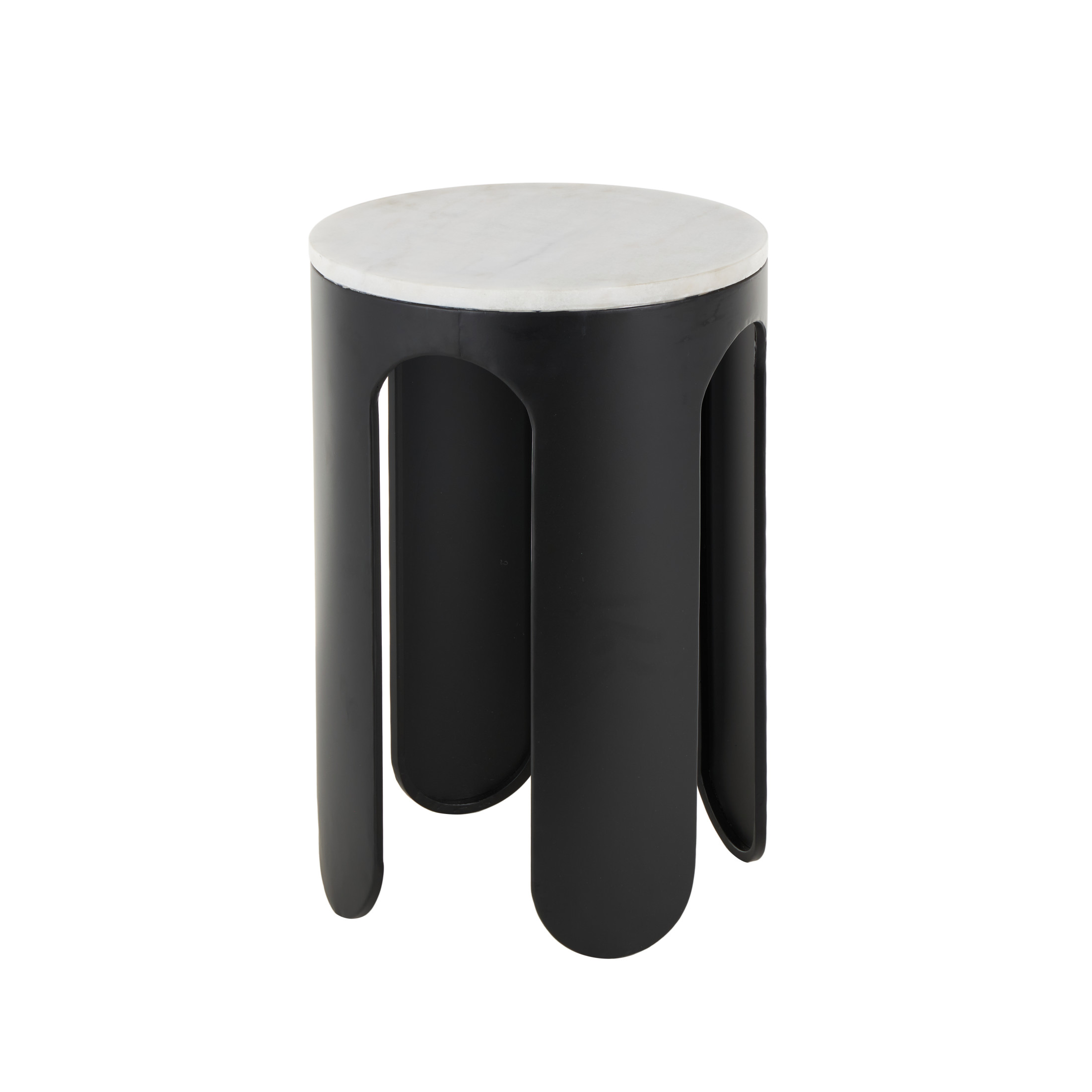 DecMode 15" x 23" Black Metal Round Accent Table with White Marble Tabletop, 1-Piece
