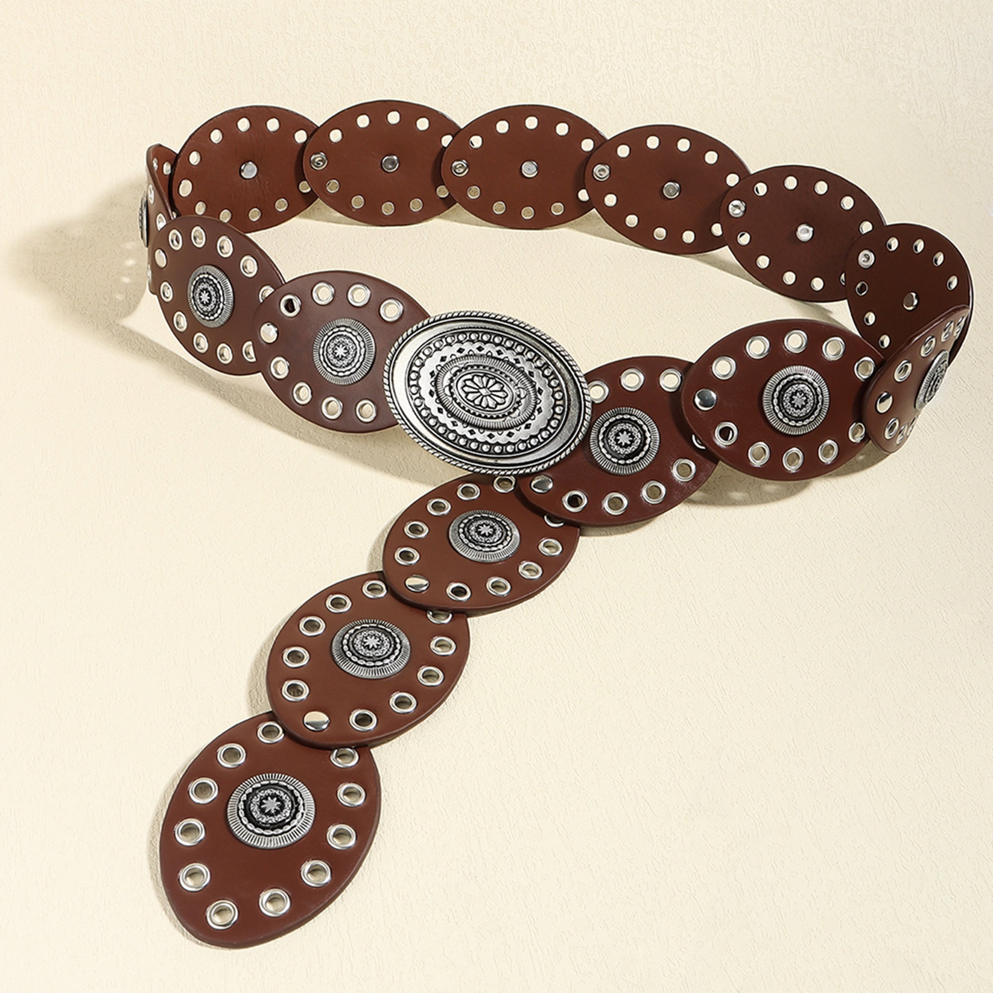 Hirigin Wide Boho Disc Belt for Women Vintage Concho Leather 