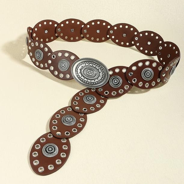 Hirigin Wide Boho Disc Belt for Women Vintage Concho Leather  display picture 2