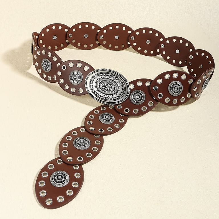 Hirigin Wide Boho Disc Belt for Women Vintage Concho Leather  display picture 2