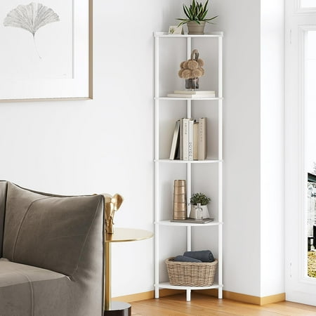 

5 Tier Corner Shelf Stand Industrial 65 Corner Shelves Display Shelf for Living Room Decor Wall Corner Bookshelf Multi Unit Organizer Tall Shelf Plant Stand for Bedroom Bathroom White