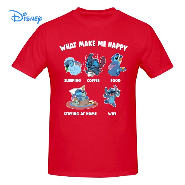 What Makes Me Happy Disney Stitch T shirt Harajuku Short Sleeve T-shirt 100% Cotton Graphics Tshirt Brands Tee Top5XL Gao Jinjia LED