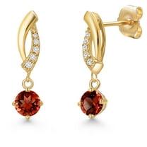 Gem Stone King 14K Yellow Gold Red Garnet and Lab Grown Diamond Earrings for Women | 1.05 Cttw | Gemstone January Birthstone | Round 4.5MM