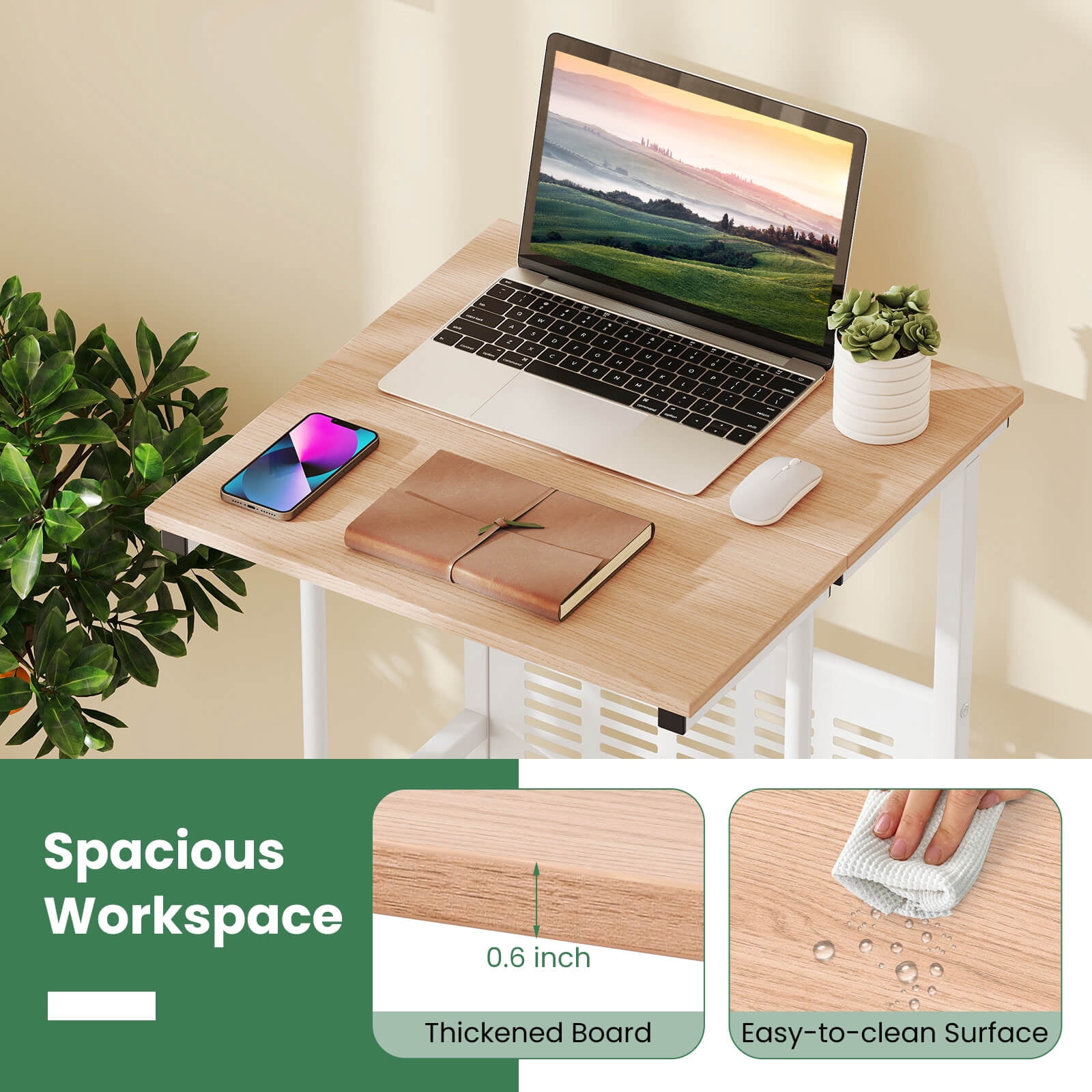 Costway Adjustable Standing Desk with Footrest Mesh Panel Lockable Wheels Sit Home Office